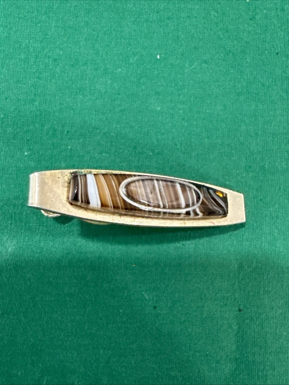 Gold-Tone Brown Striped Agate Men's Tie Bar